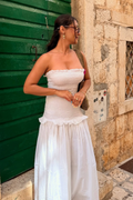White Strapless Smocked Dress