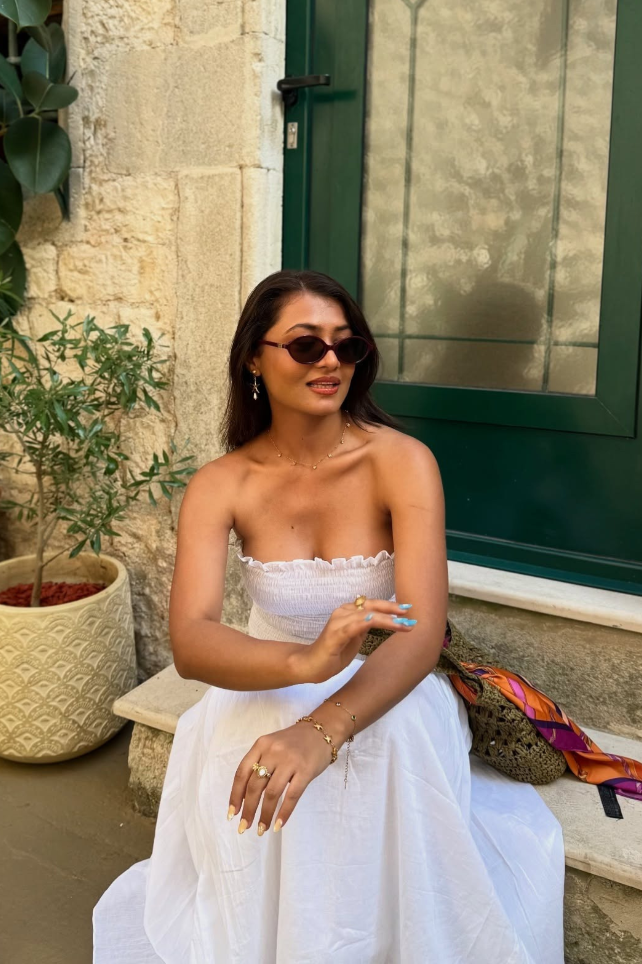 White Strapless Smocked Dress